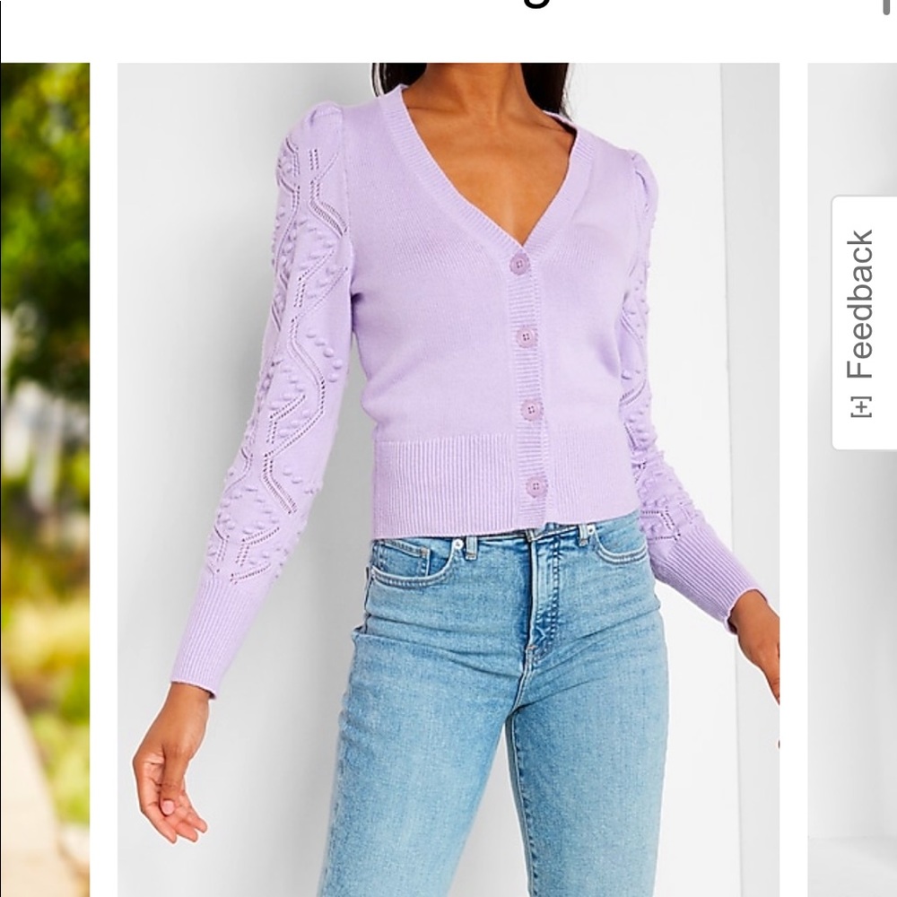 Express Bobble Pointelle Sleeve Button Front Cardigan NWT